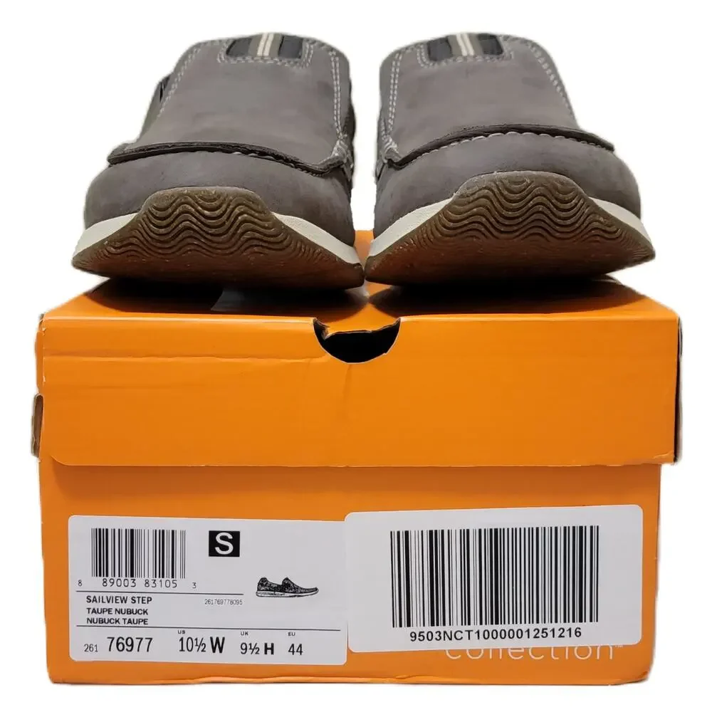 Clarks Men Sailview Step Casual Slip On Loafers Size US 10.5W Taupe Grey Nubuck